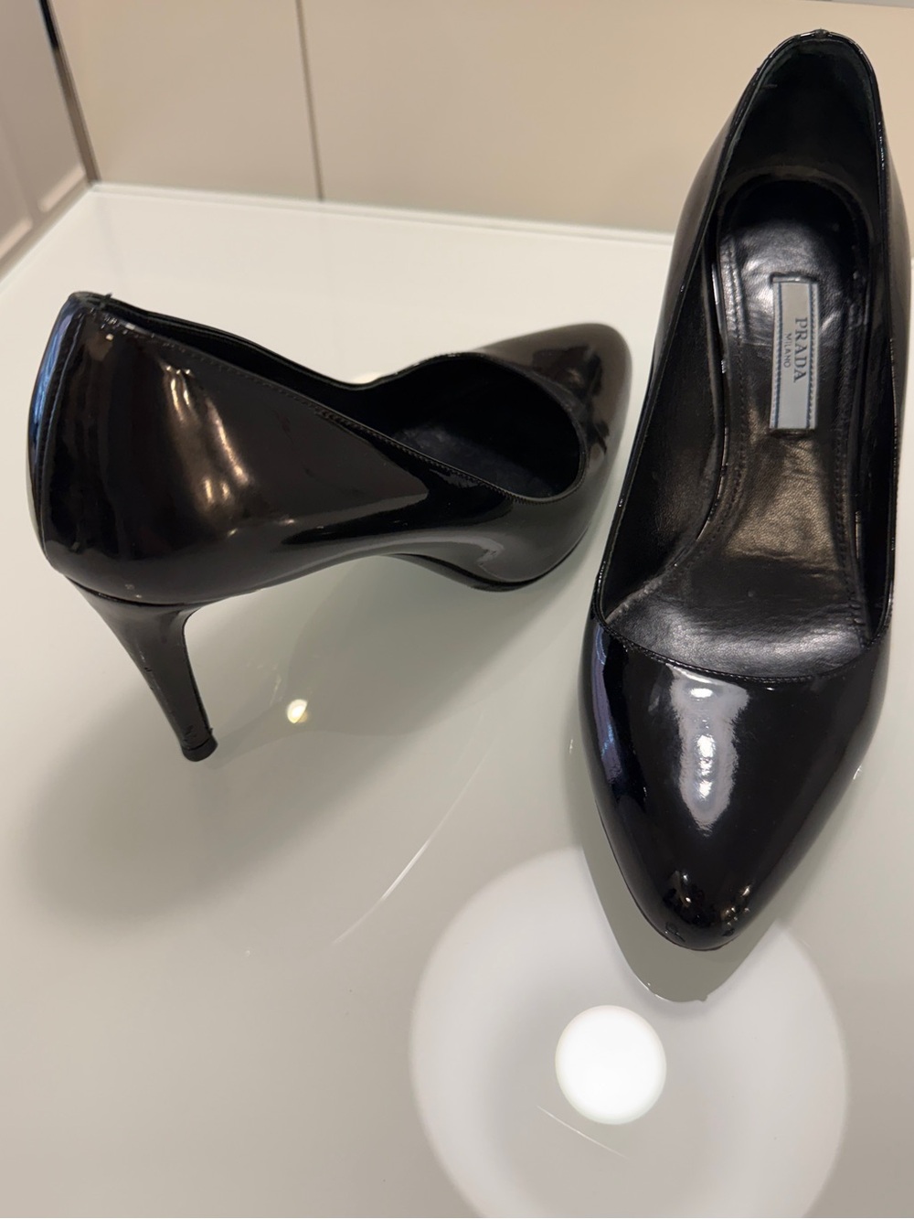 Prada Black Patent Leather Almond Toe Pumps